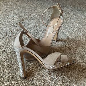 Natural color suede heels with gem detail. Nina size 7.